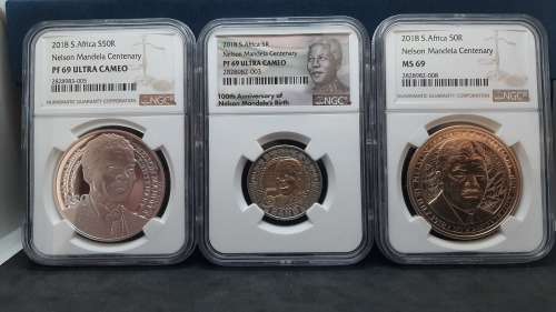 2018 SOUTH AFRICA PROOF R5 - NELSON MANDELA CENTENARY- NGC GRADED PF69UC Set